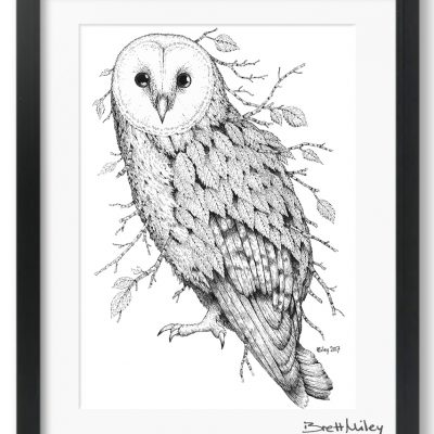 Leaf Barn Owl Framed Original - by Brett Miley Art