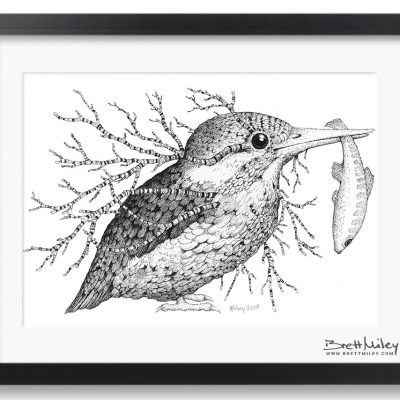 Leaf Kingfisher Framed Original - By Brett Miley Art
