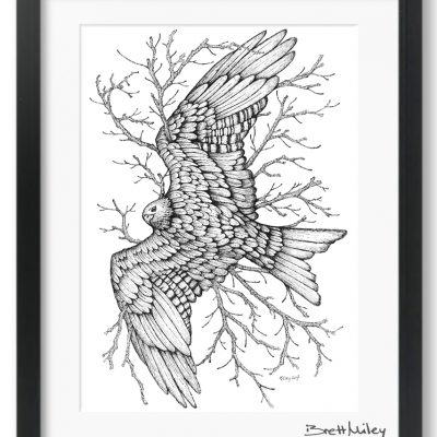 Leaf Red Kite Framed Original - by Brett Miley Art