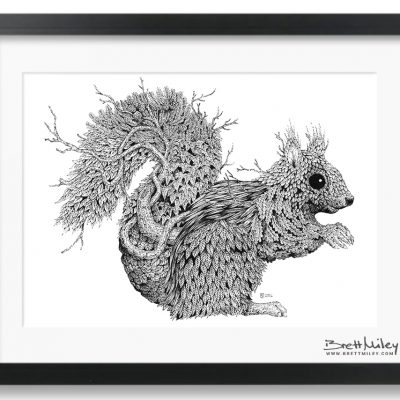 Leaf Squirrel Framed Original - by Brett Miley Art