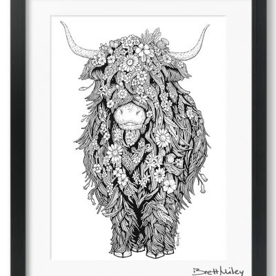 Highland Cow Framed Original Art - By Brett Miley Art