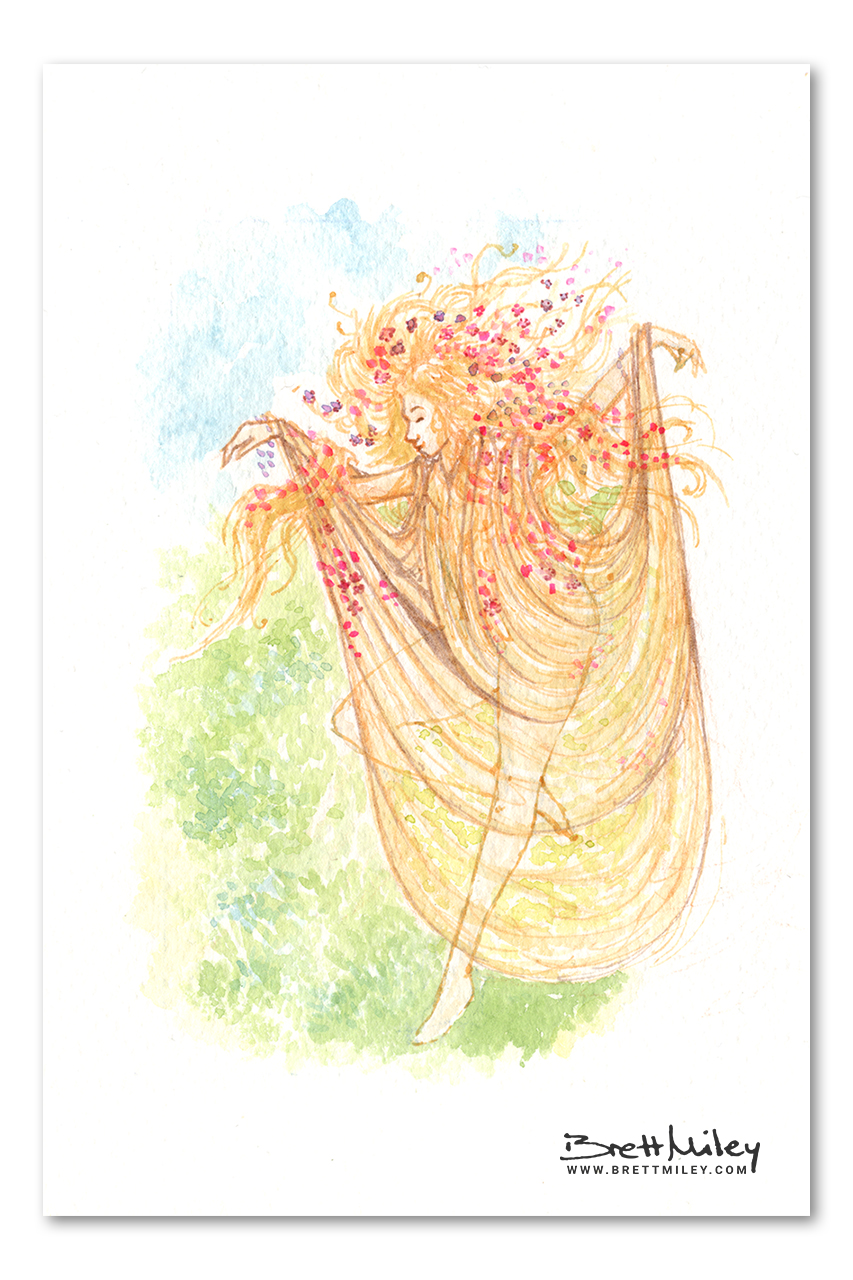 Spring Fairy Watercolour Art by Brett Miley