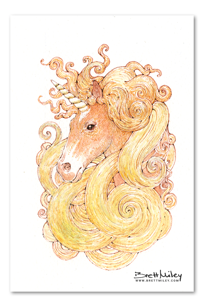 Unicorn Watercolour Art by Brett Miley