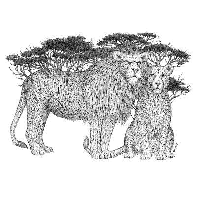 Tree Lions Print - Brett Miley Art
