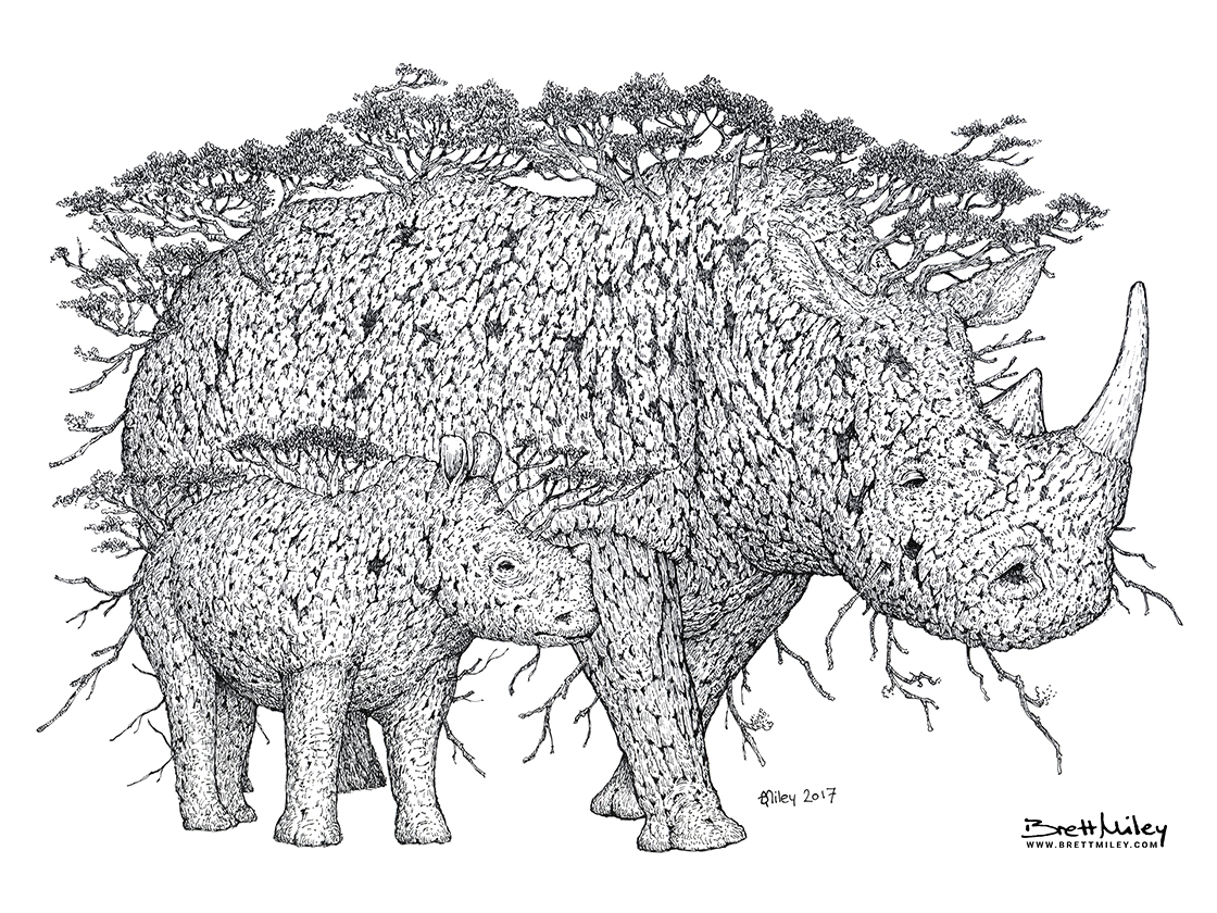 Tree Rhinos Print - Brett Miley Art