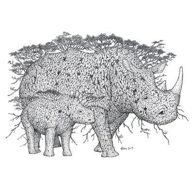Tree Rhinos Print - Brett Miley Art