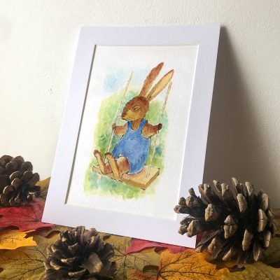 Rabbit on Swing Watercolour